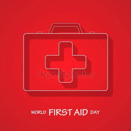 World First Aid Day Red Greeting Card With First Aid Kit Bag