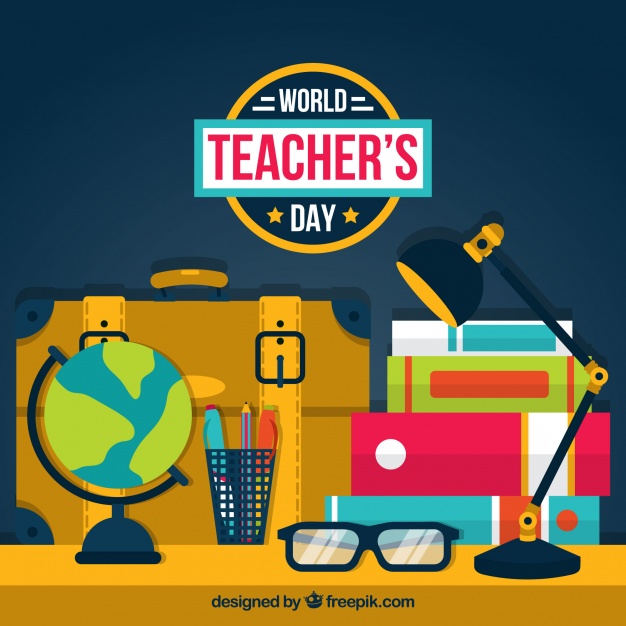 World Teachers Day Books, lamp, Glasses And Globe Illustration