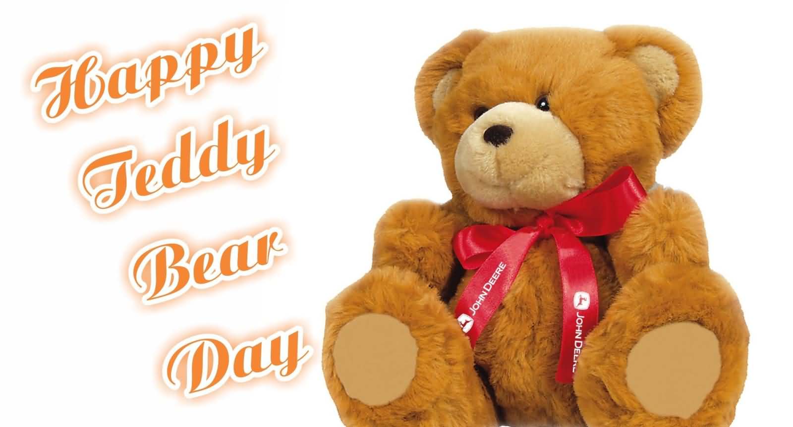 happy teddy bear day cute teddy bear with red ribbon in neck