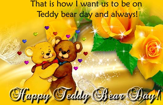 happy teddy bear day yellow rose flowers in background greeting card