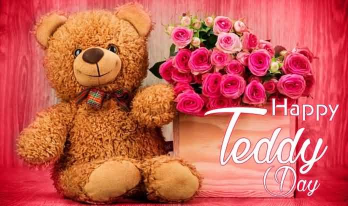 happy teddy day teddy bear with rose flowers bouquet