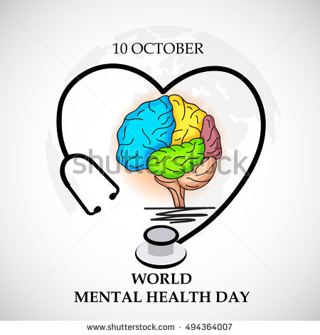 10 October World Mental Health Day Colorful Brain And Heart Shaped Stethoscope Illustration