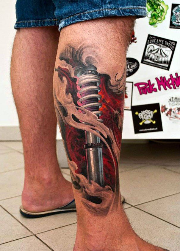 3D Shocker Tattoo On Leg