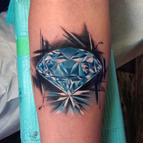 3d Blue Diamond Tattoo On Arm