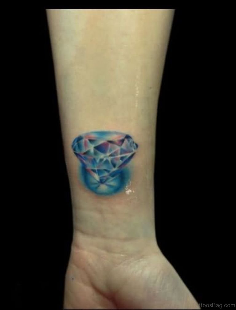 3d Blue Diamond Tattoo On Wrist