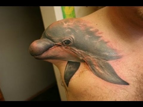 3d Dolphin Tattoo On shoulder