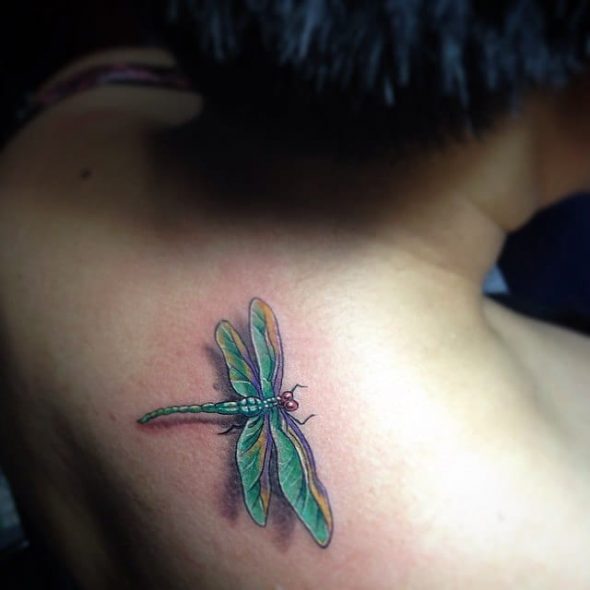 3d Dragonfly Tattoo On Back