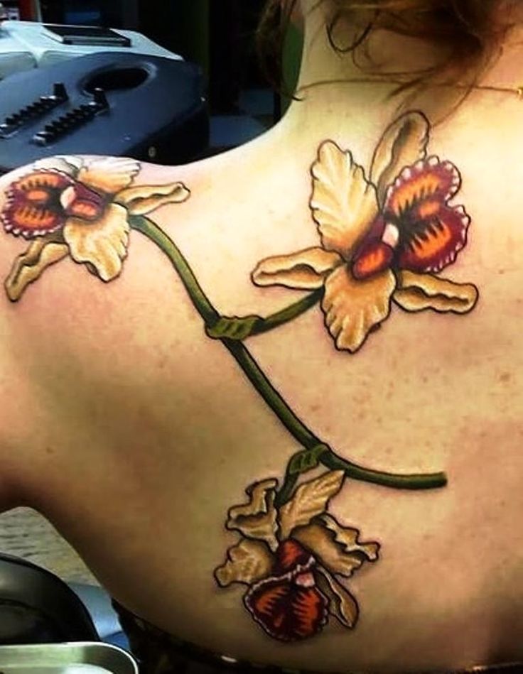 3d Orchid Flower Tattoo On back