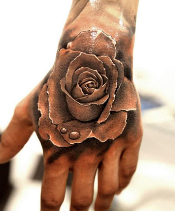 3d Rose Flower Tattoo On hand