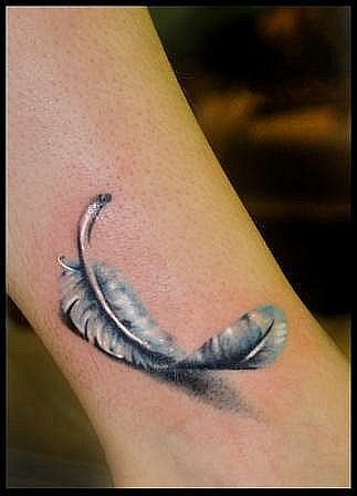 3d White Feather Tattoo On Leg