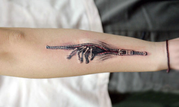 3d Zipper Tattoo On Forearm