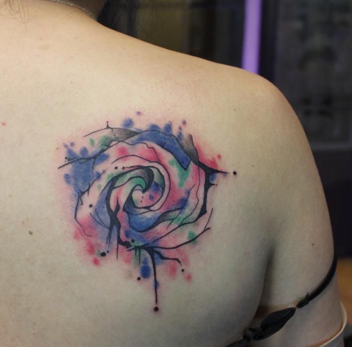 Abstract Watercolor Rose Flower tattoo On back