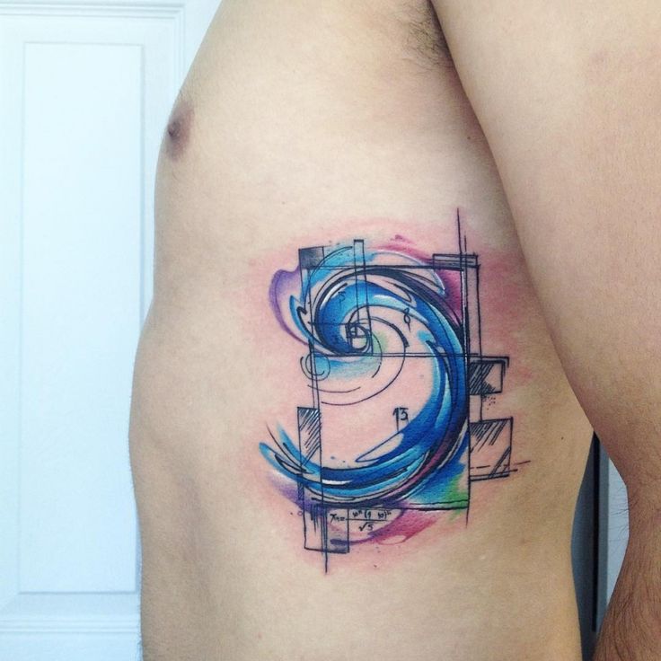 Abstract Watercolor Tattoo Design On Side Rib