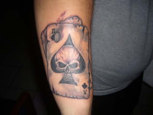 Ace Of Spade With Skull Tattoo On Forearm