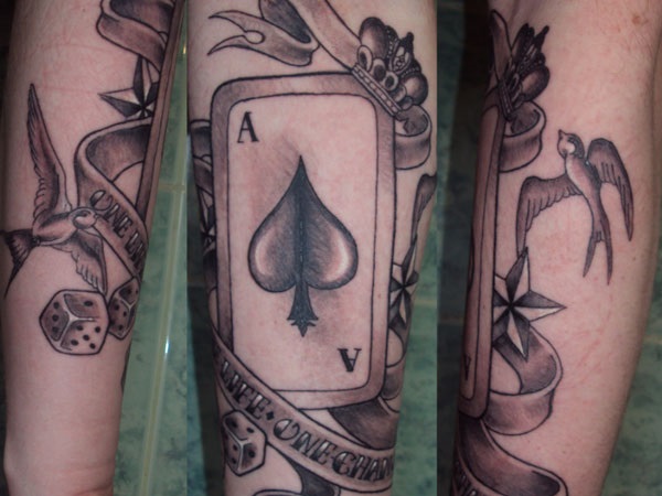 Ace Of Spades With Crown And Flying Birds Tattoo Design