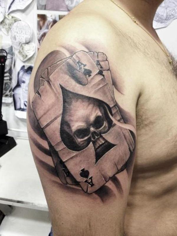 Ace Of Spades With Skull Tattoo On Shoulder for Men