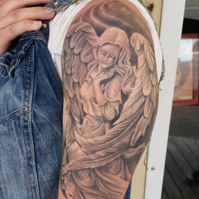 Adorable Angel Tattoos On Full Sleeve