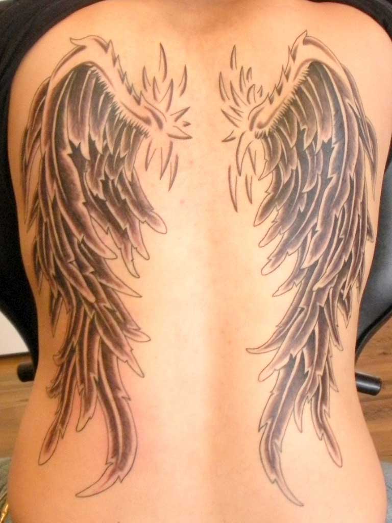Adorable Angel Wings Tattoo On Full Back