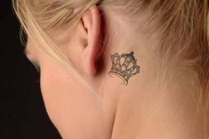 Adorable Crown Tattoo Behind The Ear