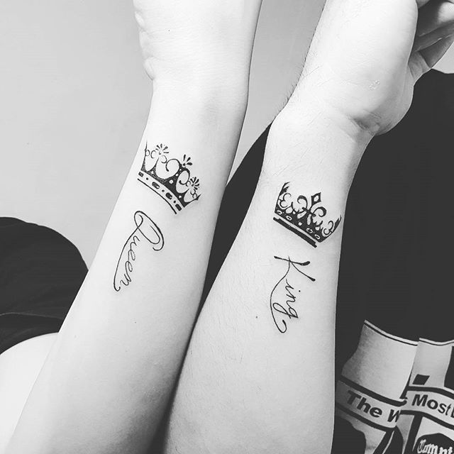 Adorable King And Queen Matching Tattoos On Wrist