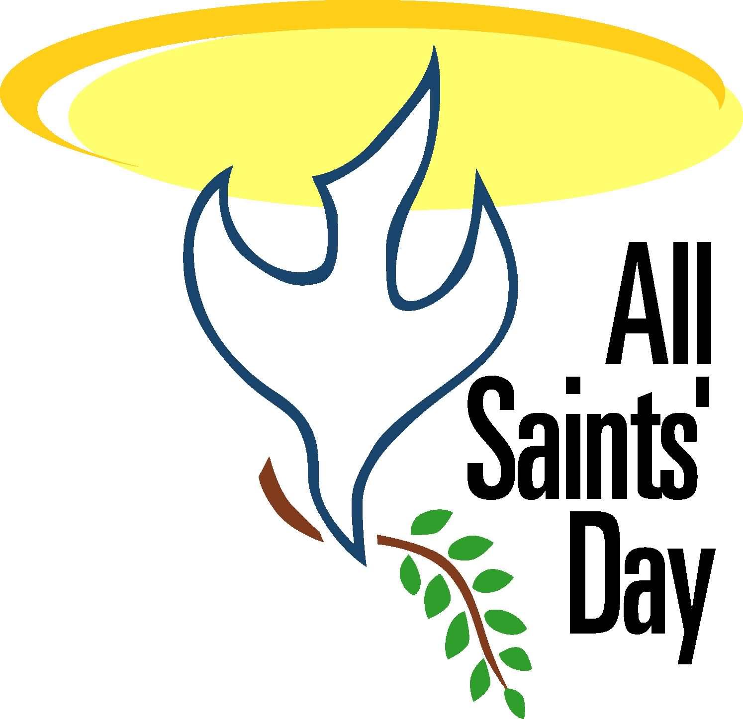 All Saints Day Flying Dove And Olive Branch Illustration