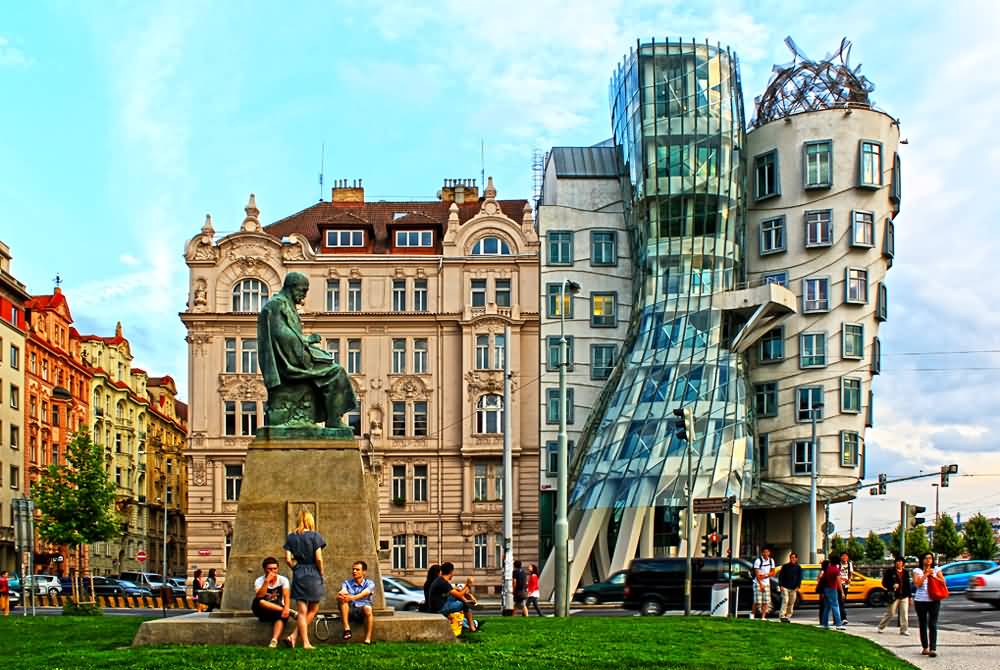 Alois Jirasek Monument And The Dancing House In Prague