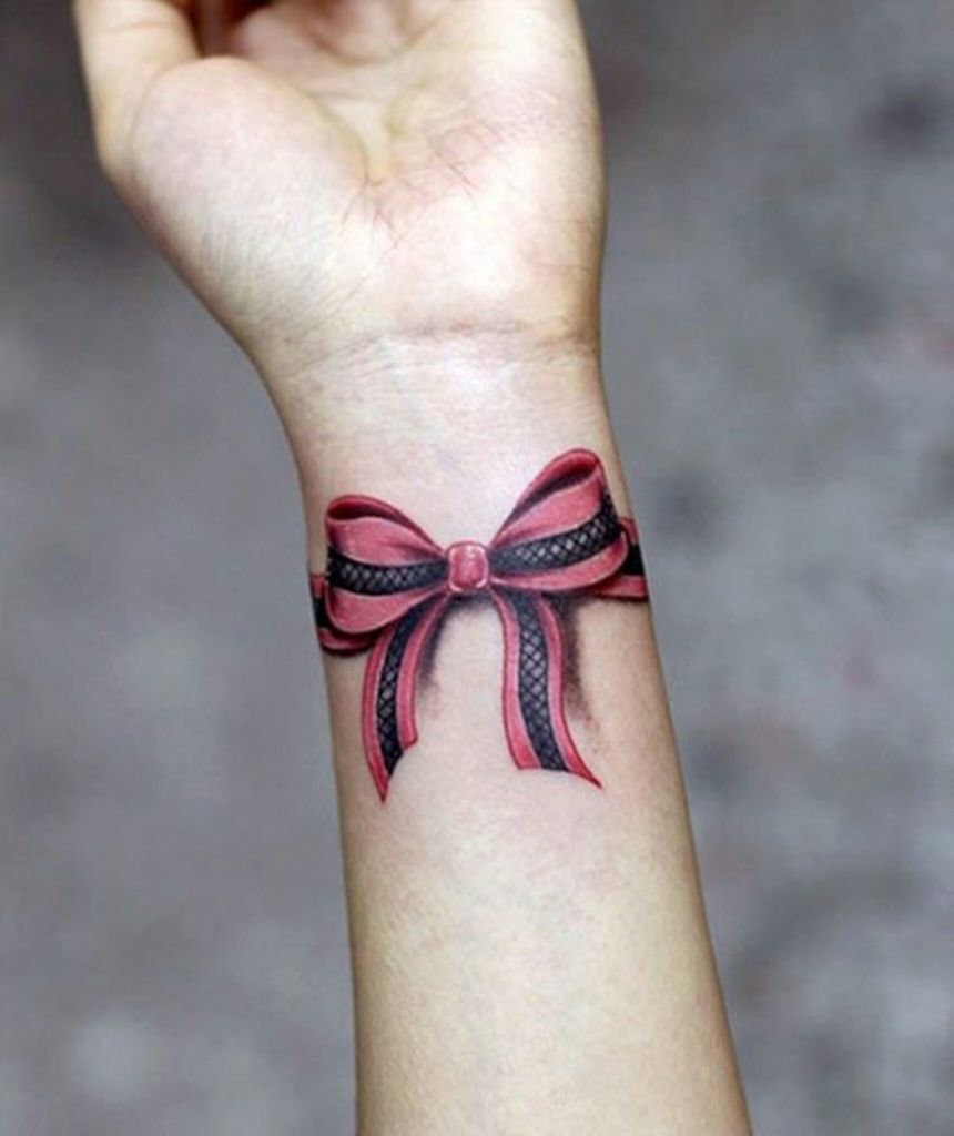 Amazing 3d Bow Tattoo On Wrist