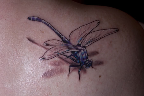 Amazing 3d Dragonfly Tattoo On Shoulder