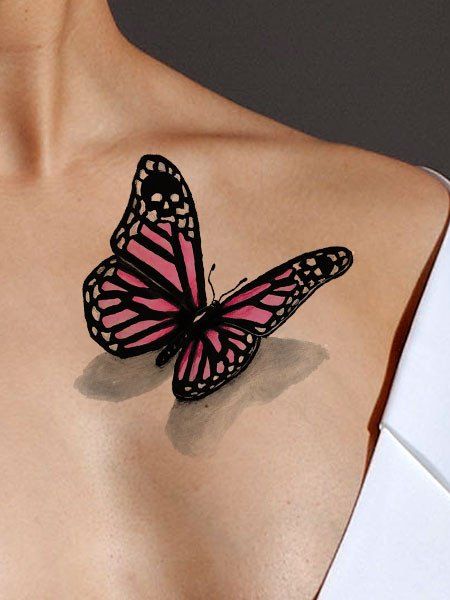 Amazing 3d Pink Butterfly Tattoo