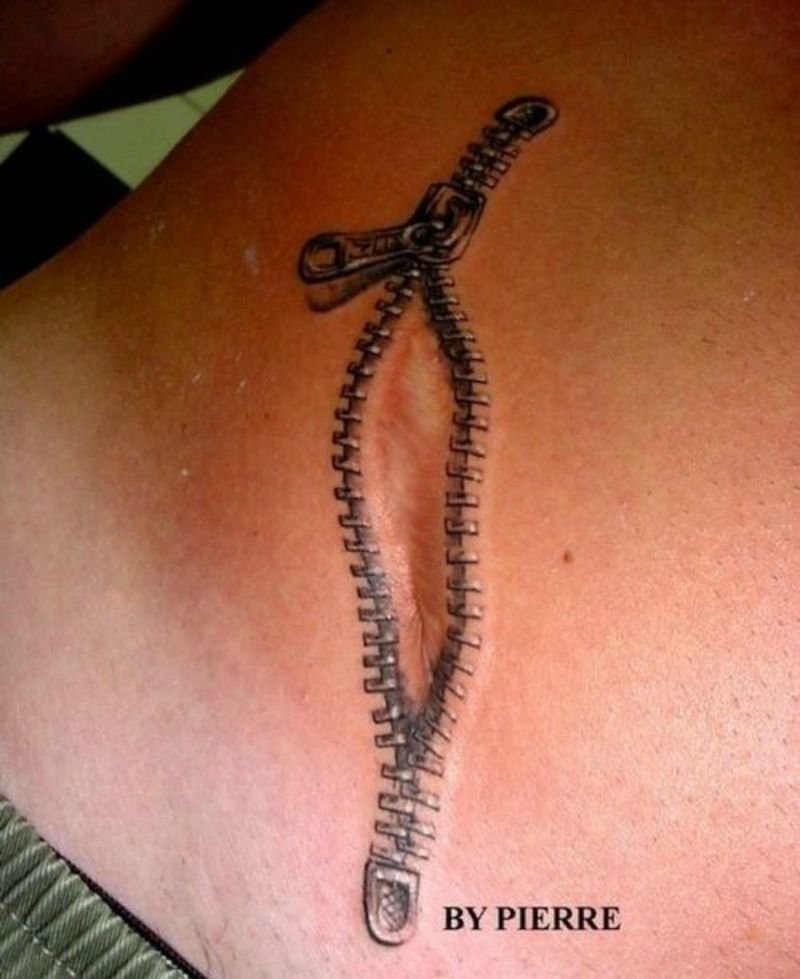 Amazing 3d Zipper Tattoo On Stomach
