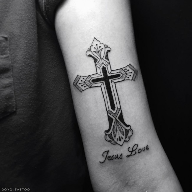 Amazing Cross Tattoo On Forearm