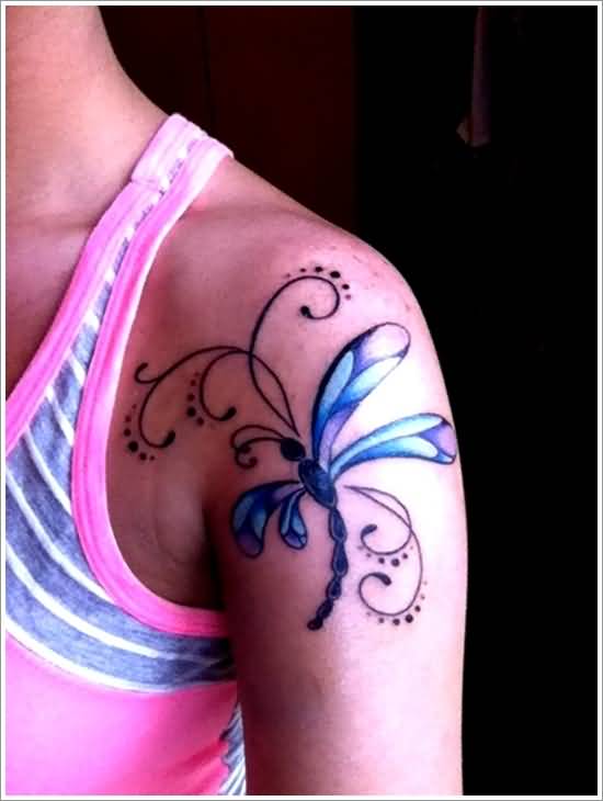Amazing Dragonfly Tattoo On Half Sleeve