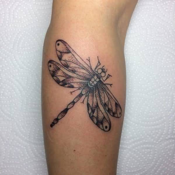Amazing Dragonfly Tattoo On Leg Calf