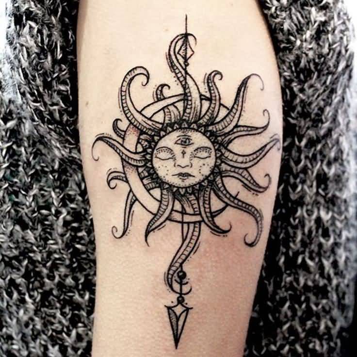 Amazing Moon And Sun Tattoo Design