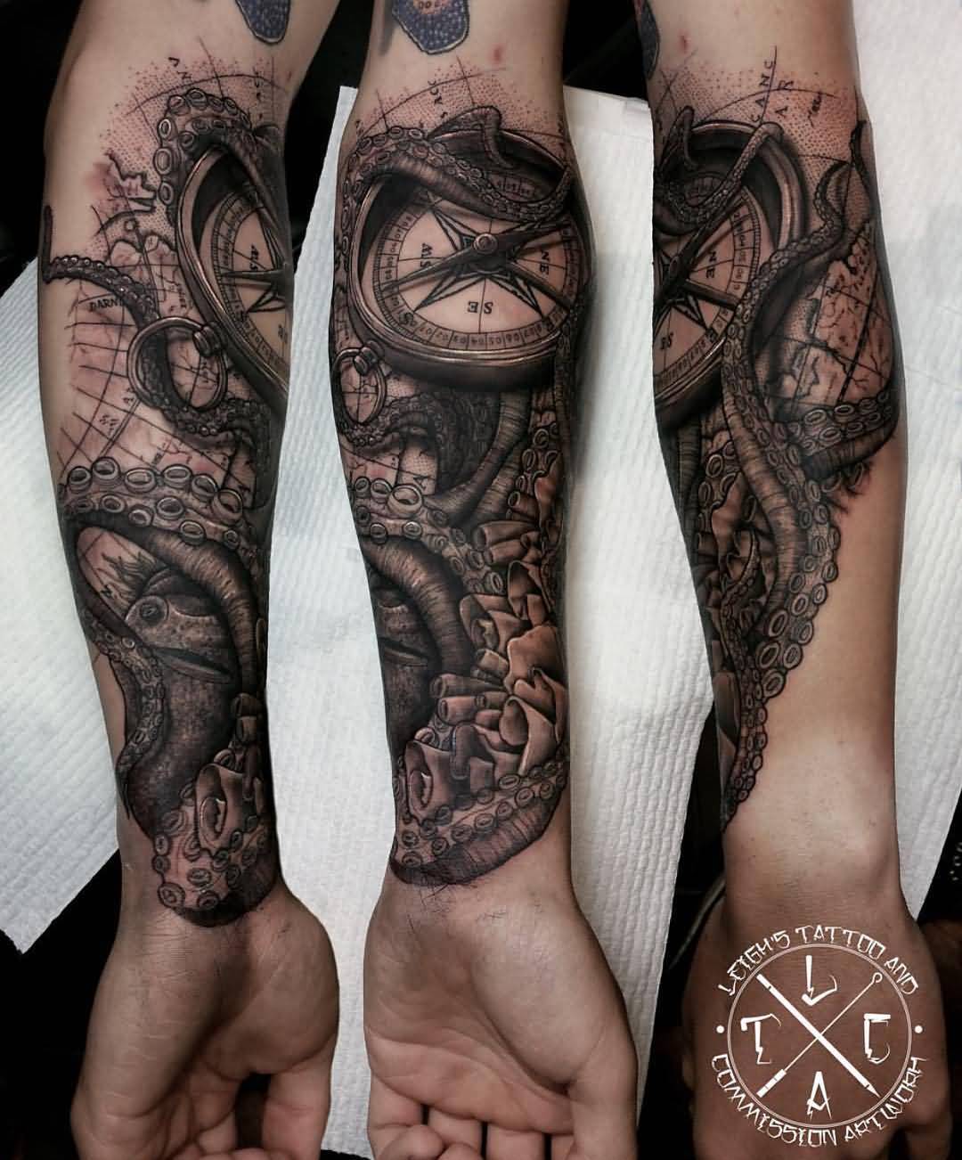 Amazing Nautical Tattoo On Full Sleeve