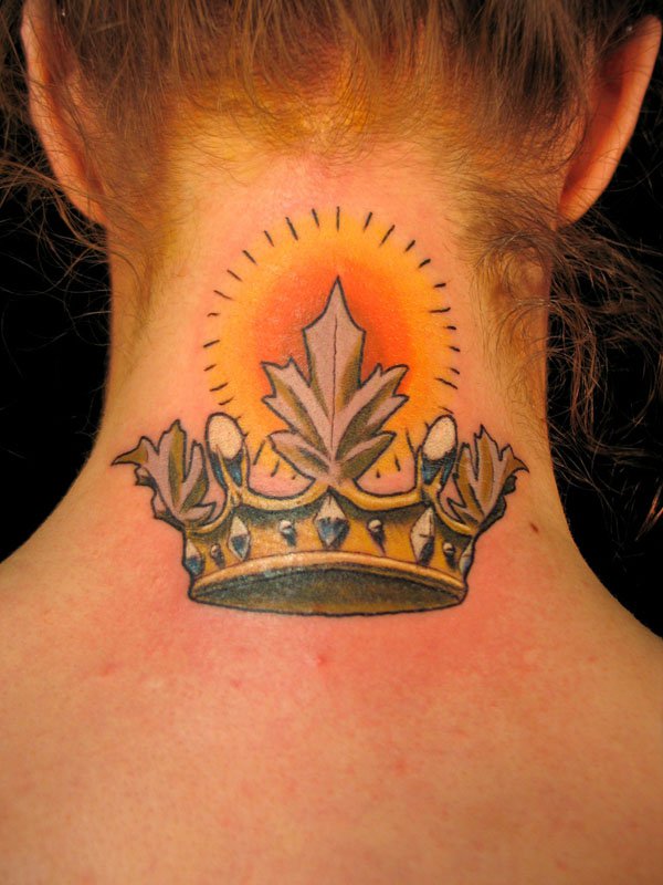 Amazing Shining Crown tattoo On neck