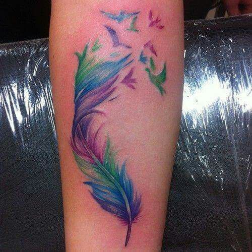 Amazing Water Color Feather Tattoo