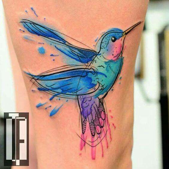 Amazing Watercolor Hummingbird Tattoo design