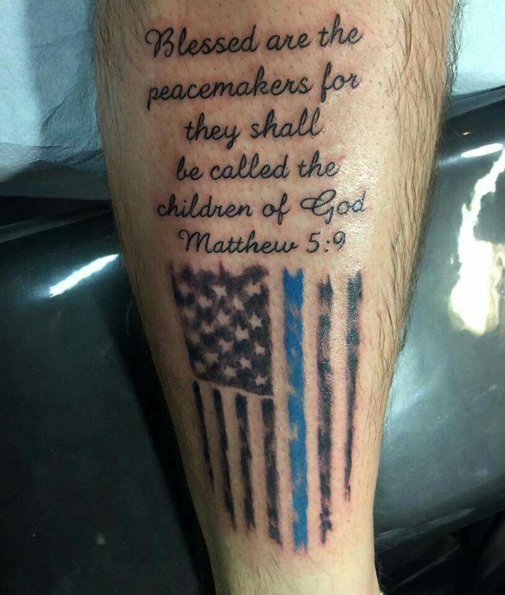 American Flag And Military Quote Tattoo On Leg