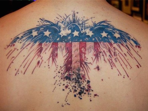 American Flag Eagle Military Tattoo On Back