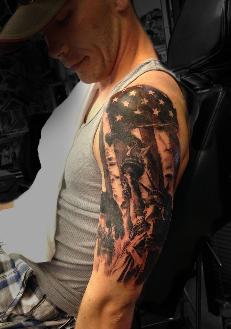 American Flag Liberty Military Tattoo On Half sleeve
