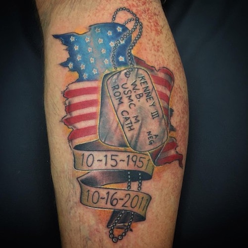 American Flag Memorial Military Tattoo On Leg