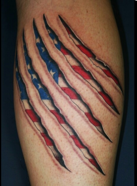 American Flag Ripped Skin 3d Tattoo