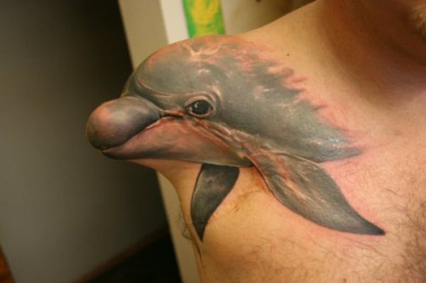 Amputated Arm With 3d Dolphin Tattoo