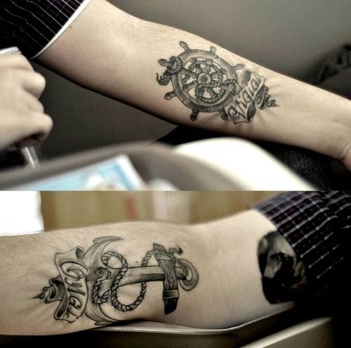 Anchor And Compass Matching Nautical Tattoo