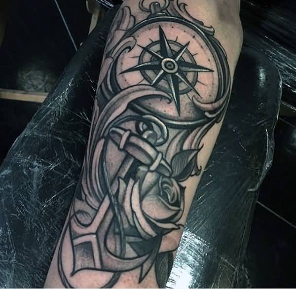 Anchor And Compass Nautical Tattoo