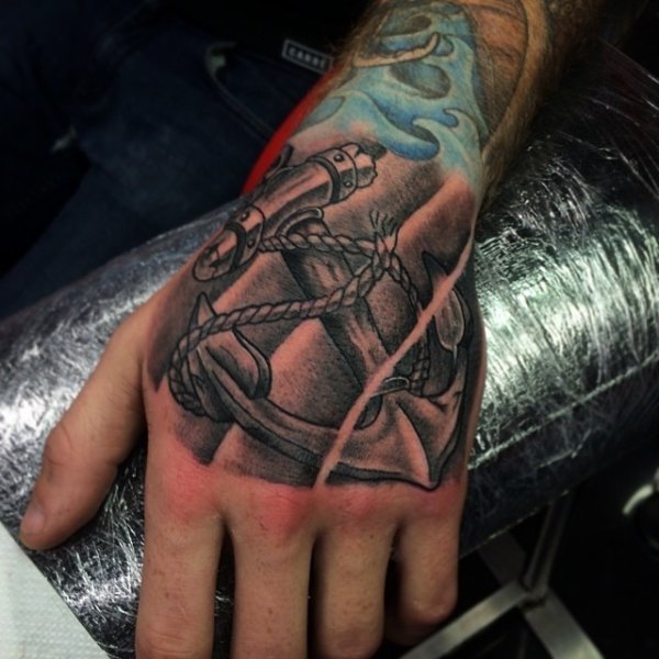 Anchor And Rope Military Tattoo On Hand