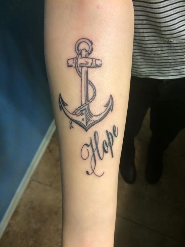 Anchor Tattoo With Hope Text On Arm