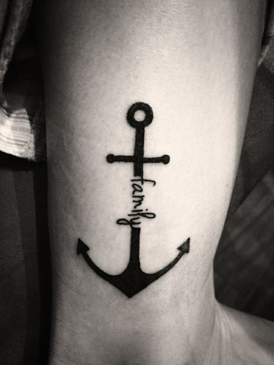 Anchor Tattoo With family Lettering On Ankle