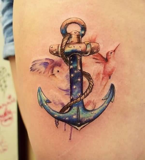 Anchor With Hummingbird Tattoo